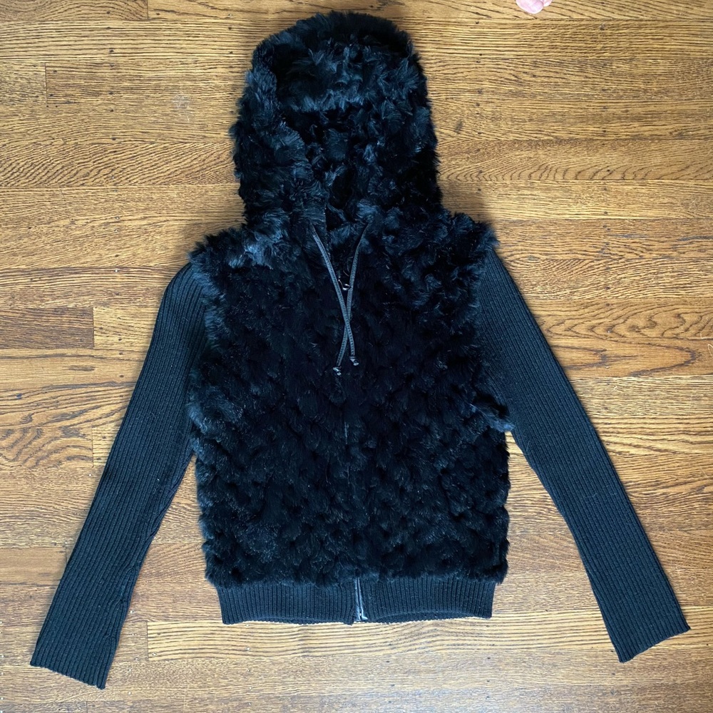 Alice and olivia black rabbit fur sweater vest